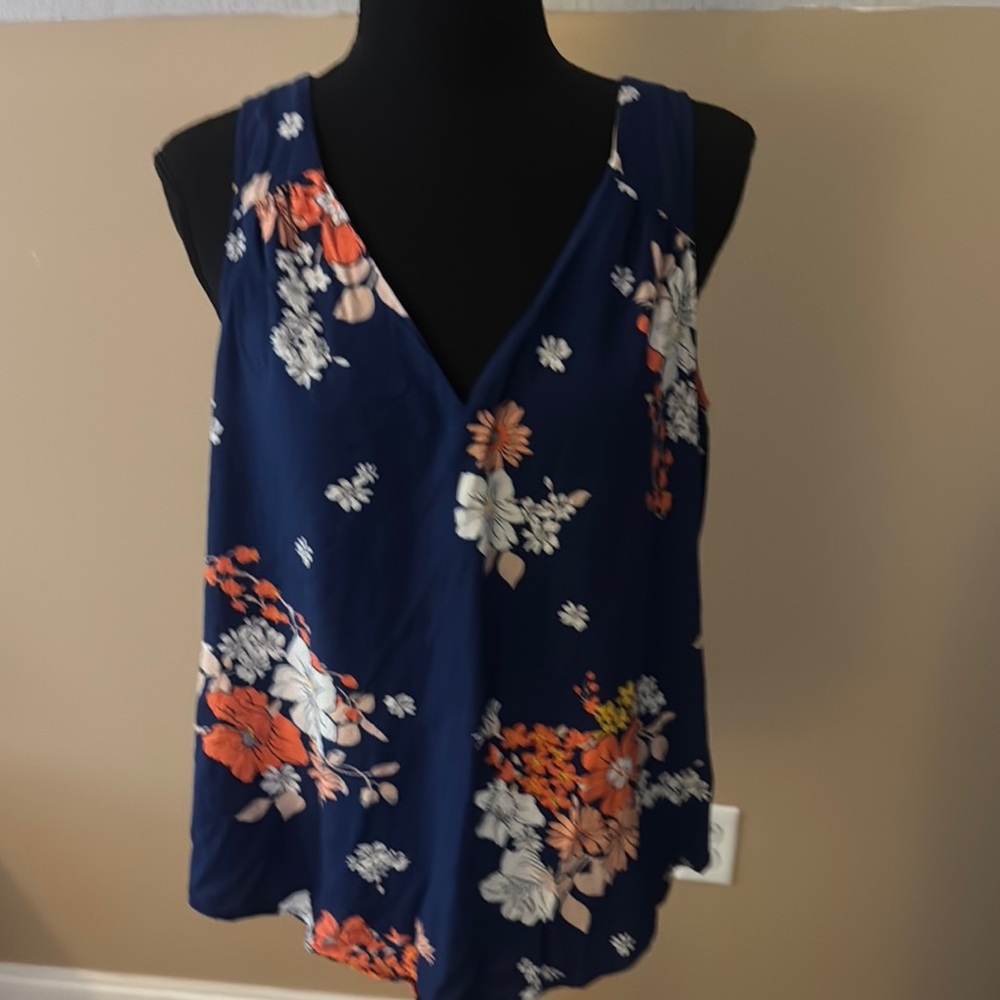Old Navy Blue and Orange Floral Tank Top